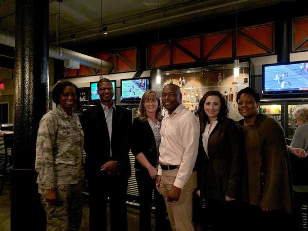 At the annual membership mixer in October, the chapter presented officer nominees (l-r) Col. Kyna McCall, USAF, president; Ray Perry, vice president; Candace Akerson, secretary; Eric Sloan, director, Education Foundation; Tija Brown, Young AFCEA Advisory Council president; and Cheryl Brown, treasurer.