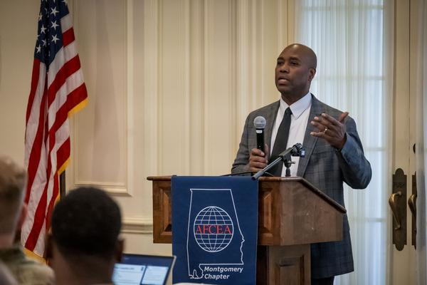 Alvin Burse, director of Program Executive Office-Business Enterprise Systems, addresses the 