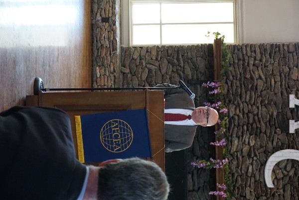 Safer addresses chapter members in April at the luncheon.