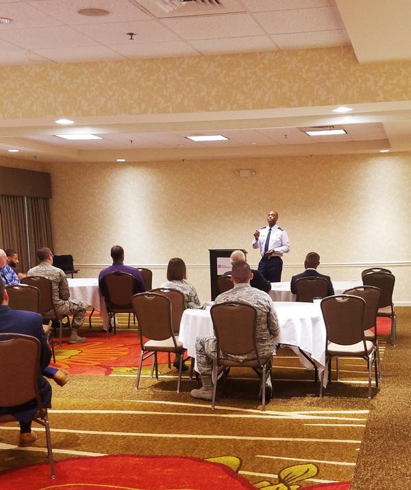 Col. Burse discusses information technology management at the chapter's September Business Over Breakfast seminar. 