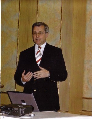 Hans Garstenauer, Nokia Siemens Networks, speaks at the March meeting about the interoperable rail communication systems.
