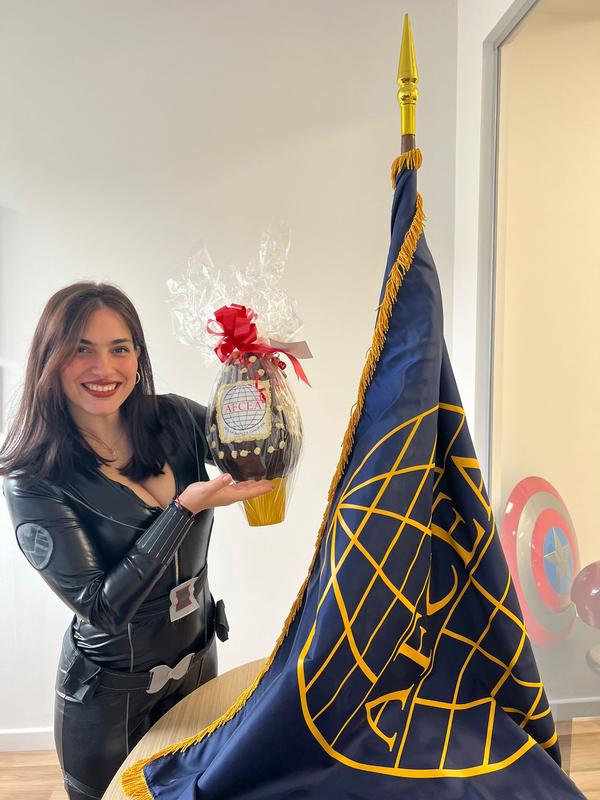 Federica Palmieri dresses as Black Widow from the Avengers to deliver a special Easter greeting to AFCEA International Headquarters.
