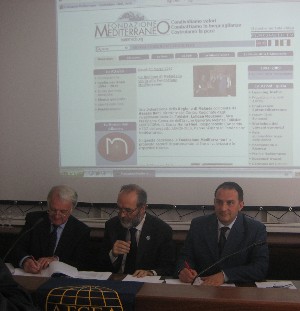 Cdr. Robert Howell, RN (Ret.) (l), general manager of AFCEA Europe, shares insight at the chapter's March meeting about the future of military information technology. The meeting was hosted by Lt. Col. Guido Giordano, ITAF (r), chapter president, and Michele Capasso, president of Fondazione Mediterraneo.