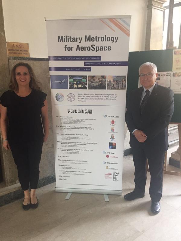 Professor Pasquale Daponte, Universita degli Studi del Sannio, with his collaborator, engineer Mariella Riccio (l), attend the chapter's June Military Metrology for AeroSpace. 