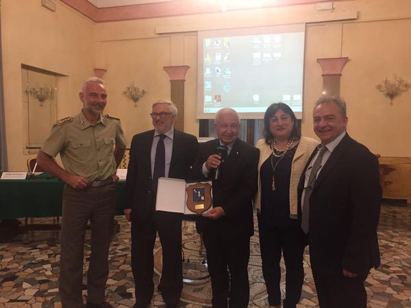 At the June workshop (l-r), Col. Carlo Libanori gathers with Chapter President Dario Nicolella and professors Daponte, Silvia Ullo and Stefano Debei.