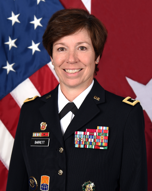 Maj. Gen. Maria Barrett, USA, commanding general, NETCOM, presents at the January event.