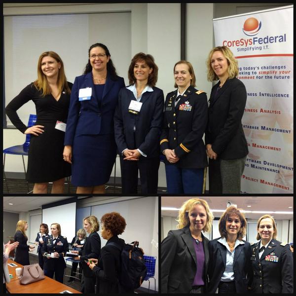 In February, the chapter's Women in NOVA lunch panel gathers for guest speakers' presentations on Innovation and Agility. Pictured (l-r) are Melissa Sathmary, Kristyn Jones,  Patty St. George, senior partner, KPMG Inc., Lt. Col. (P) Anne Wiersgalla, USA, director, Strategic Initiatives Group/Strategic Communications Headquarters Department of the Army, Chief Information Officer/G6 and Lt. Col. (Ret.) Samantha Haberlach, deputy director, Human Capital Management Practice, Definitive Logic.