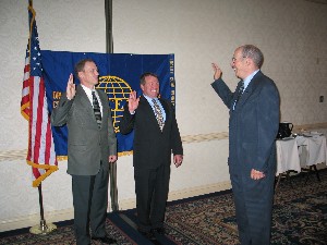 At the November meeting,  Jerry Stahl (r) and Wells Barlow (l) were sworn in by Fred Eisele.
