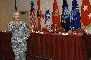 Keynote speaker Lt. Gen. Jeffrey Sorenson, USA, G-6, addresses attendees at TechNet Orlando 2010 in January.


