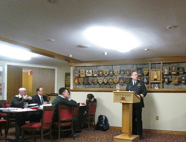 In January, the chapter receives a presentation from Col. Stephen W. Hall, Canadian Armed Forces, director of the Royal Canadian Corps of Signals, the director of land command and information and the Army G-6.