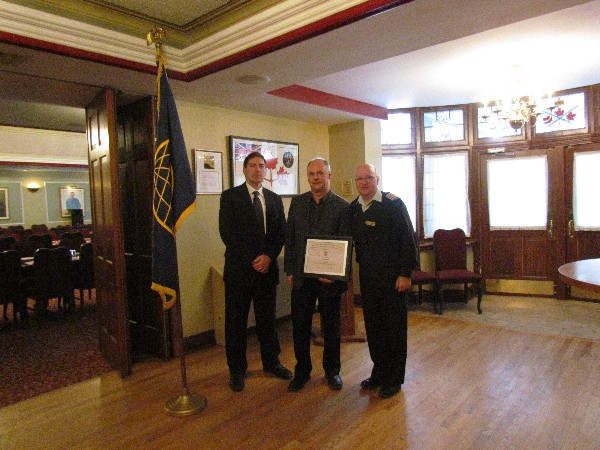 Together at the February luncheon are (l-r) Angus MacDonald, Trend Micro; guest speaker Scott Wright, president, Security Perspectives; and Col. Martin Girard, Canadian Armed Forces, chapter president.