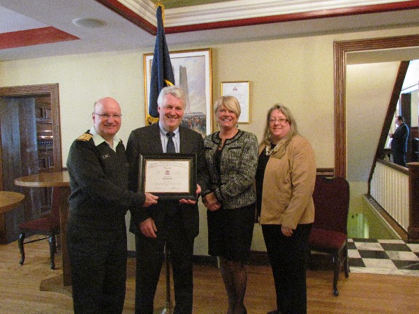 Together at the April luncheon are (l-r) Col. Martin Girard, Canadian Armed Forces, chapter president; Michael Doucet, executive director of the Security Intelligence Review Committee; Laurie Mack, chapter vice president of programs; and Kelly Stewart-Belisle, regional vice president.