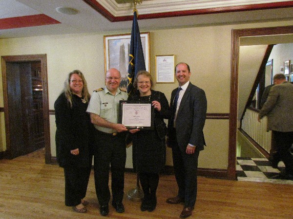 At the May luncheon (l-r) are AFCEA Canada Regional Vice President Kelly Stewart-Belisle; Chapter President Col. Martin Girard, DND (CFSSG), guest speaker Gwen Beauchemin, director of the Canadian Cyber Incident Response Centre; and Peter Robinson, a representative of luncheon sponsor Gartner.