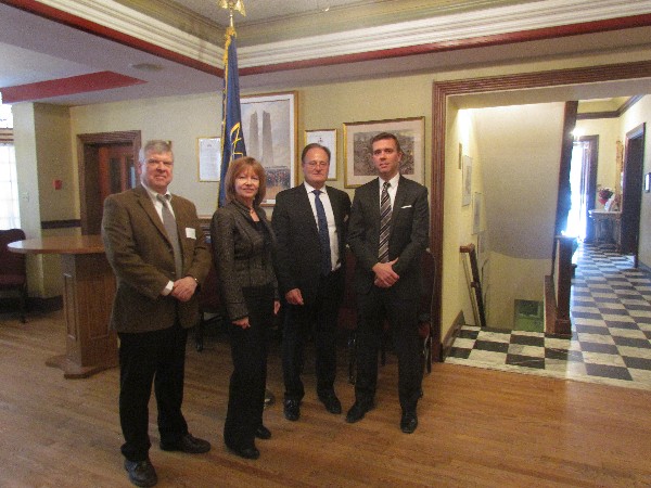 Attending the luncheon in March are (l-r) luncheon sponsor Frontline Magazine representatives Brian Berube and Chris MacLean, Vice President of Programs Dave Johnson and guest speaker David Perry, senior analyst and a fellow with the Canadian Global Affairs Institute.