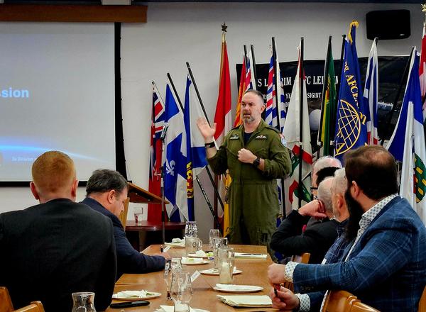 Brig. Gen. Chris Horner, commander, 3 Canadian Space Division, speaks at the Leitrim All Ranks Mess in February.