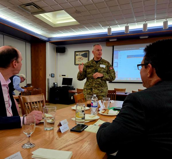 Zimmer addresses attendees at the April event.
