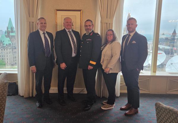 Pictured are (l-r) Walter Wood, chapter president; Jeff Zwick, Dell; Yarker; Kelly Stewart-Belisle, regional vice president, Canada; and Michael Osmun, Dell, at the June event.