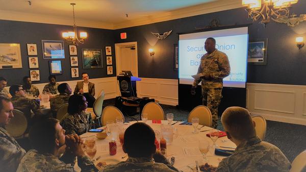 Chapter President Lt. Col. Dwyke Bidjou, USA, deputy chief of information operations, USARCENT/G34, opened up the Technology Workshop in October with remarks on how AFCEA can enhance their career and boost their work knowledge. 