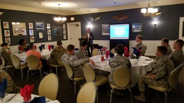 Walter Shenberger, project management professional (PMP) instructor, speaks to the chapter in August about the PMP certification process. 