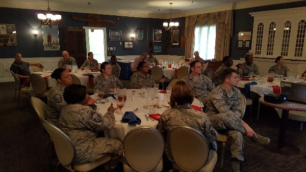A large crowd of Shaw Air Force Base professionals shows up to listen to Ramos lecture on PMP Certifications at the chapter's event in April. 
