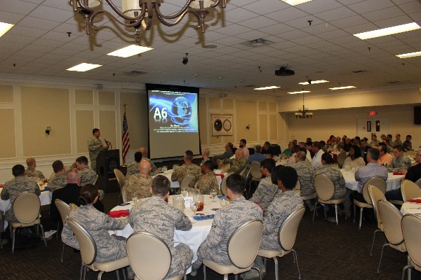 Col. Burris explains how he integrates cyber operations and defense into contingency plans supporting full spectrum operations and defense of air and space operations in Puerto Rico and the U.S. Virgin Islands at the September luncheon. 
