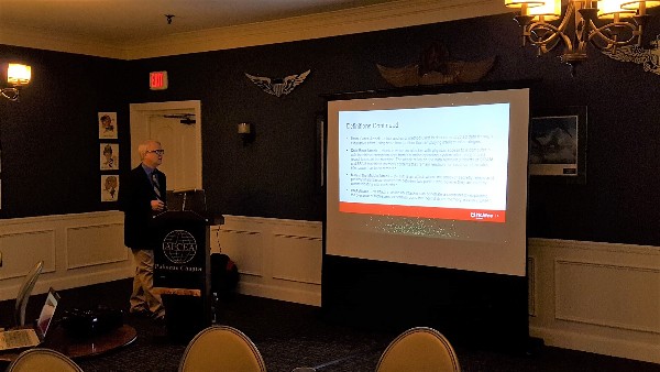 Clark discusses several different types of attack, including brute force, cold boot and man in the middle, during his March presentation to the chapter.