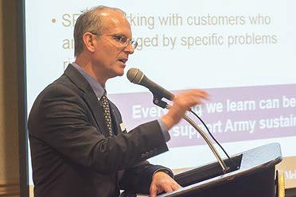 Robert Conway, program manager, Army and Missile Defense Agency, Software Engineering Institute, speaks during the November luncheon.