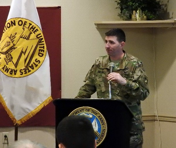 Maj. Brendan Toolan, USA, gave a presentation on the contribution that C4ISR provides to the force readiness of U.S. and the Republic of Korean forces at the chapter's luncheon in March.