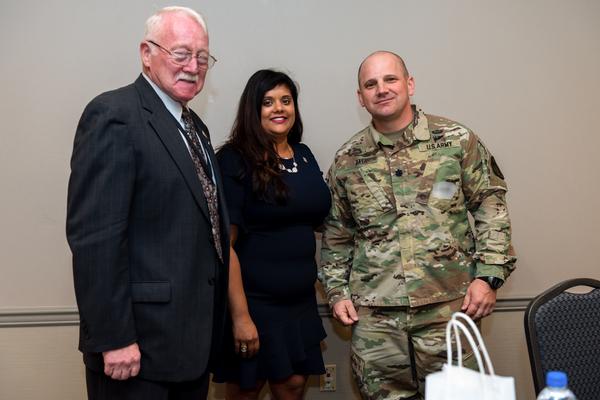 Lt. Col. Dan Braun, USA (Ret.), chapter vice president, thanks Crowe and Col. Baer for their presentation at the September meeting.