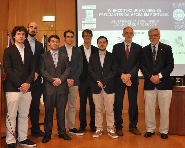 Rear Adm. Carlos Rodolfo, PRT N (Ret.), AFCEA regional vice president, Atlantic Region (far r), gathers with the Porto Student Club participants of the May meeting, including (l-r) Leonardo Ribeiro, second vice president; Bruno Mauricio, secretary; Pedro Rodrigues; Antonio Pereira, student, Faculty of Engineering of Porto University; Alvaro P. Silva, first vice president; Nuno Neto, chapter president; and Jose Carlos Alves, faculty advisor.
