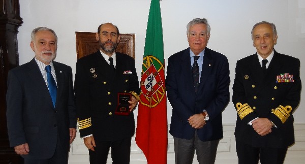 In December, Capt. Mário Simões Marques, PRT (N) (2nd from l), receives the Medal of Merit Award from Rear Adm. Carlos Rodolfo (2nd from r), AFCEA director and regional vice president of the Atlantic Region, along with Vice Adm. António Manuel Fernandes da Silva Ribeiro, PON (far r), the Portuguese Navy's materiel superintendent, and Rear Adm. Mario Durao, PRT NA (Ret.), chapter president.