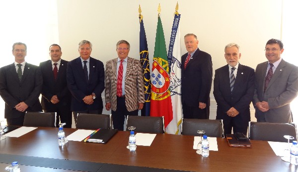 Attending the chapter's board of directors meeting in June are (l-r) Pedro Filipe, chapter treasurer; Lt. Col. Jose Gorgulho, PRT AF, second vice president; Rear Adm. Carlos Rodolfo, PRT (Ret.), regional vice president, Atlantic Region, and chapter chairman; Maj. Gen. Peter Treche, DEU AF (Ret.), general manager, AFCEA Europe; Lt. Gen. Robert Shea, USMC (Ret.), president and CEO of AFCEA International; Rear Adm. Mario Durao, PRT (Ret.), chapter president; and Col. Antonio Salvado, PRT AR, first vice president.