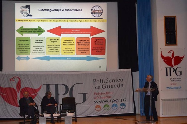 Rear Adm. Carlos Rodolfo, regional vice president, Atlantic Region and Portugal Chapter chairman speaks at the Institute Polytechnic of Guarda during the International Conference on Cybersecurity in March. 