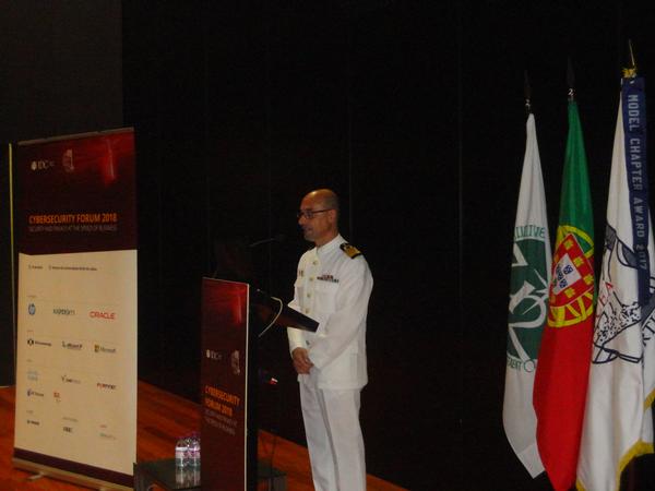 Capt. Hélder Jesus, PRT N, speaks at May's Cybersecurity Forum in Lisbon.