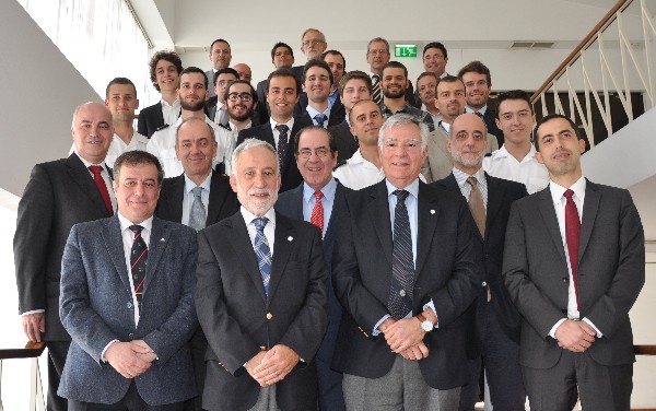 Students from three Portuguese clubs gather in May with industry and chapter representatives, including Rear Adm. Carlos Rodolfo, PRT N (Ret.), RVP Atlantic Region (2nd from r), and Rear Adm. Mario Durao, PRT N (Ret.), chapter president (3rd from r).