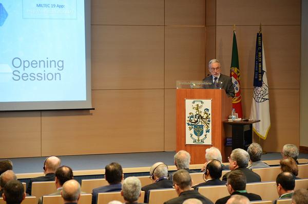 Rear Adm. Mario Durao, chapter president, addresses attendees in the opening session during the February conference.