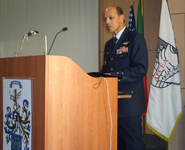 Jose Pinheiro, POAF, chief of staff of the Portuguese Air Force, provides closing remarks at the October event.