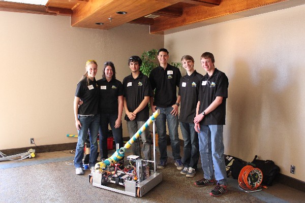 Rocky Mountain Robotics members demonstrating their latest creation to the chapter in March are (l-r) Stephanie Ann Mills, Tabitha Ann Kalin, Tristan Marcus Orton-Urbina, Cameron Austen Jenson, Kyle Anthony Brim and Michael Benner Steiner.