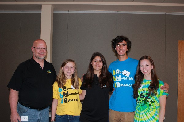 Attending the chapter's luncheon in April are (l-r) Jason Buhler, advisor, Team 662 Rocky Mountain Robotics and teammates Calli Veautour, Aliya Kammerer, Stefan Orton-Urbina and Tori Johnson.