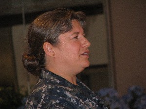 Adm. Hamby shares her recommended reading list with the audience during the June meeting.