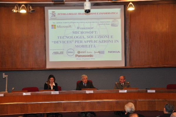 Lt. Gen. Pietro Finocchio, ITAF (c), chapter president, joins Rita Tenan, director, Publica Administration Department, Microsoft Italy, and Gen. Lorenzo Santella, IA, Army School of Communications and Data Processing, for the chapter's January event.