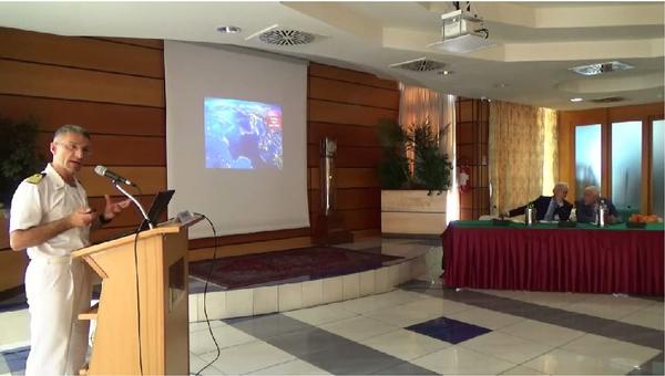 Capt. Valentino Rinaldi, Italian Navy, discusses the role of the Italian Navy at the July event.
