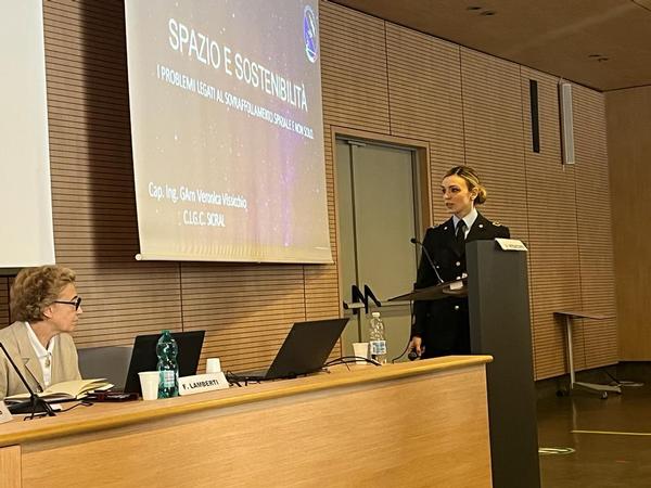 In September, Capt. Veronica Vissicchio, IAF, presents as Fiorella Lamberti, Leonardo, looks on.