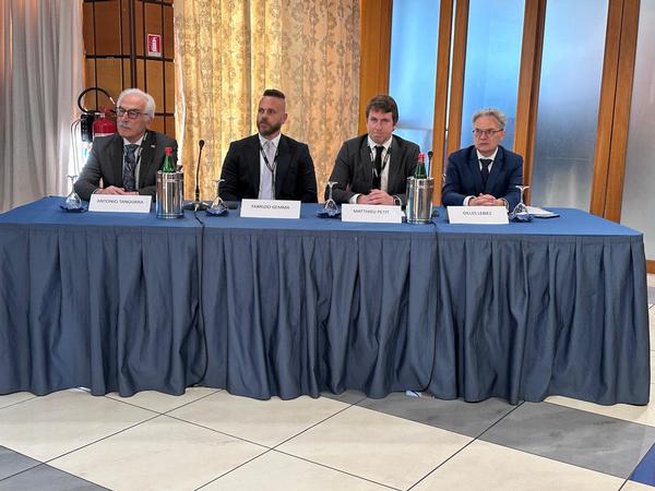 (l-r) Gen. Tangorra, Fabrizio Gemma, Matthieu Petit and Gilles Lebiez sit on a panel for the May event.
