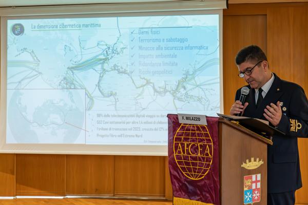 Francesco Milazzo, head of the Fifth Submarine and Underwater Dimension Department of the Navy General Staff, presents at the May conference.