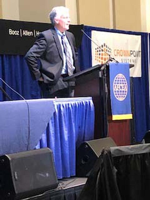 Jeffrey A. Klein, executive director, Naval Surface Force, Pacific Fleet, addresses the audience at the May C4ISR Symposium.