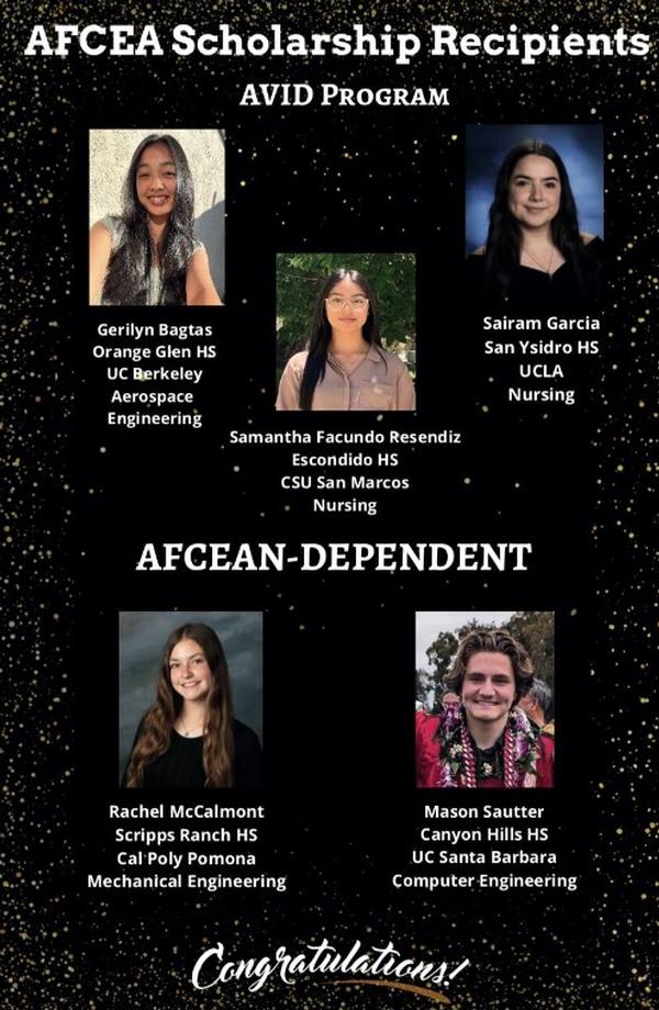 Recipients of the AVID Program and AFCEAN-Dependent scholarships are recognized in August.
