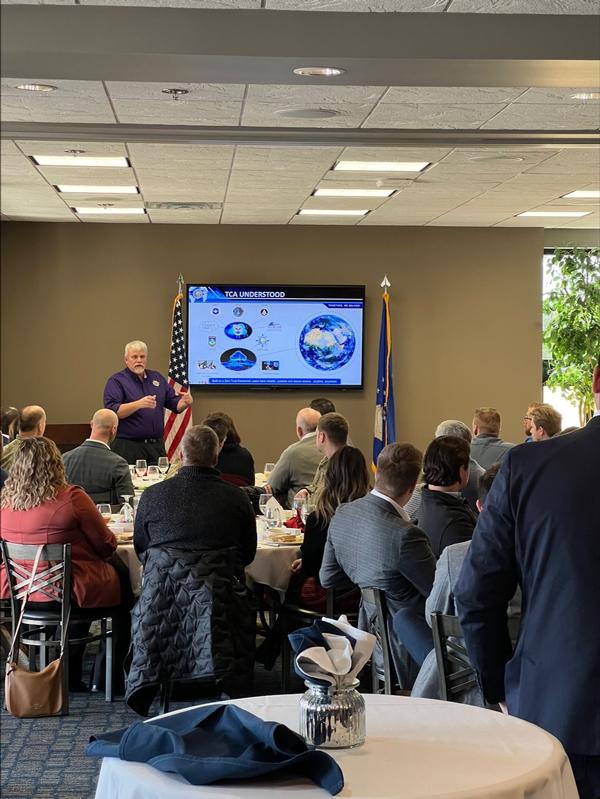 In January, Chris Burton, Cyber Operations Division chief, U.S. Transportation Command, speaks to a captivated audience on zero trust.