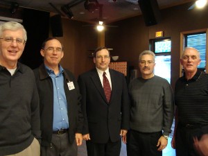 In April, Roy Lundgren, deputy director, Office of Information Assurance and Compliance (l-r); Bomba; Brown; Daniel Q. Bradford, director of Enterprise Systems Technology Activity, senior technical director/chief engineer, Network Enterprise Technology Command (NETCOM)/9th Signal Corps (Army); and Brian Crawford, deputy director, Enterprise Systems Technology Activity, attended the LandWarNet training conference icebreaker
