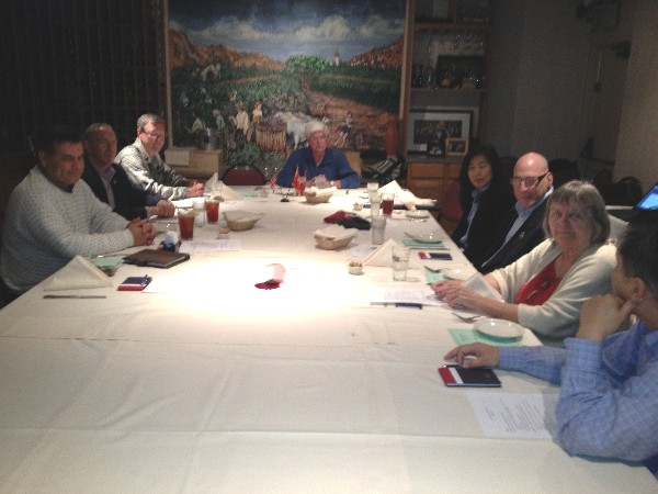 At the table for the November planning meeting are (l-r) Randy Grijalva, InnoDisk; Glenn Kesselman, Hub City Media Incorporated; Lt. Col. Doug Lomsdalen, USAF, San Jose State University, commander Air Force ROTC Detachment 45; Bob Moorhead, chapter president and president of RAM Enterprises; Jeannette Bernardo, chapter secretary and treasurer, Bart Associates; Ron LaPedis, SunGard Availability Services; Joy Montgomery, past chapter president, Structural Integrity; and Special Agent Mark Doh, FBI San Francisco Division, InfraGard coordinator. Not pictured is the photographer Bob Landgraf, past regional vice president for the Northern California region, Landgraf Consulting Services.